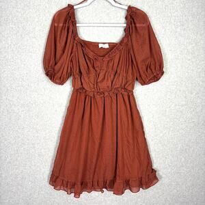By the River Anthropologie Dress Large Bronze Copper Polka Dot Ruffle Shimmer